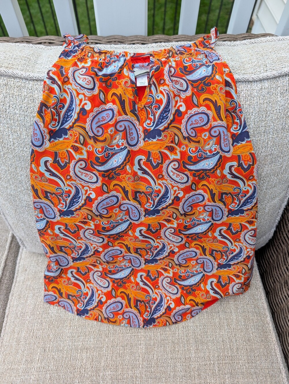 Mixed Media Vibrant Orange Paisley Sleeveless Top